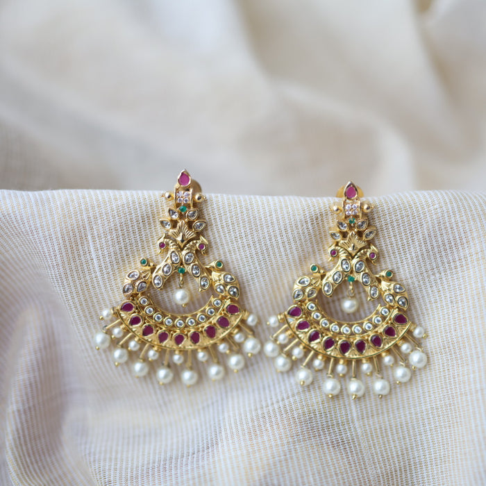 Heritage gold plated white stone drop earrings HD198