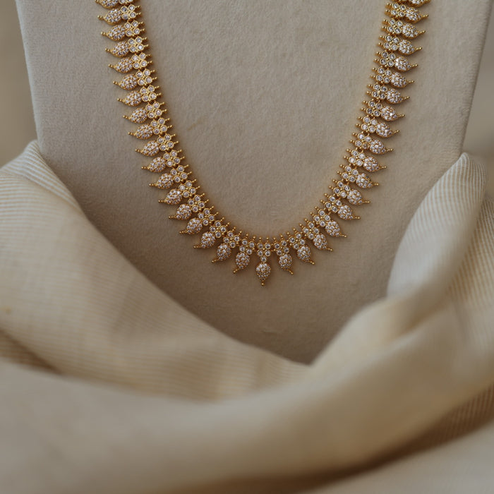 Heritage gold plated white stone mango design long necklace with earrings HL2199