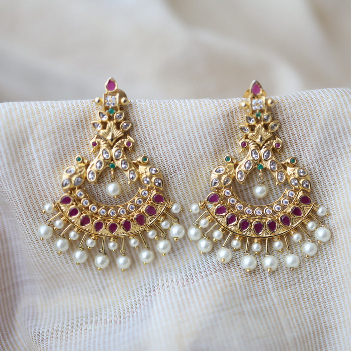 Heritage gold plated white stone drop earrings HD198