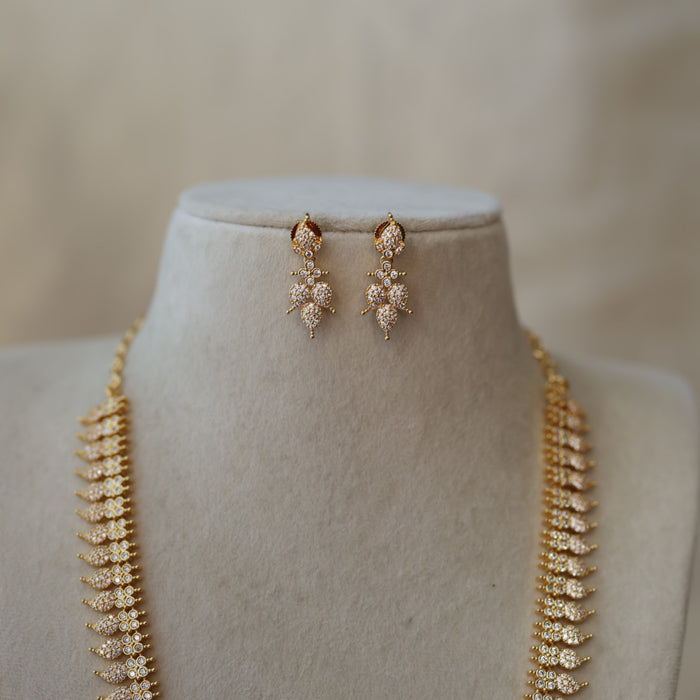 Heritage gold plated white stone mango design long necklace with earrings HL2199