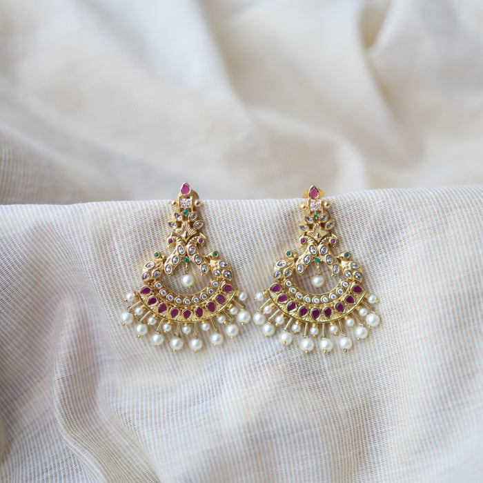 Heritage gold plated white stone drop earrings HD198