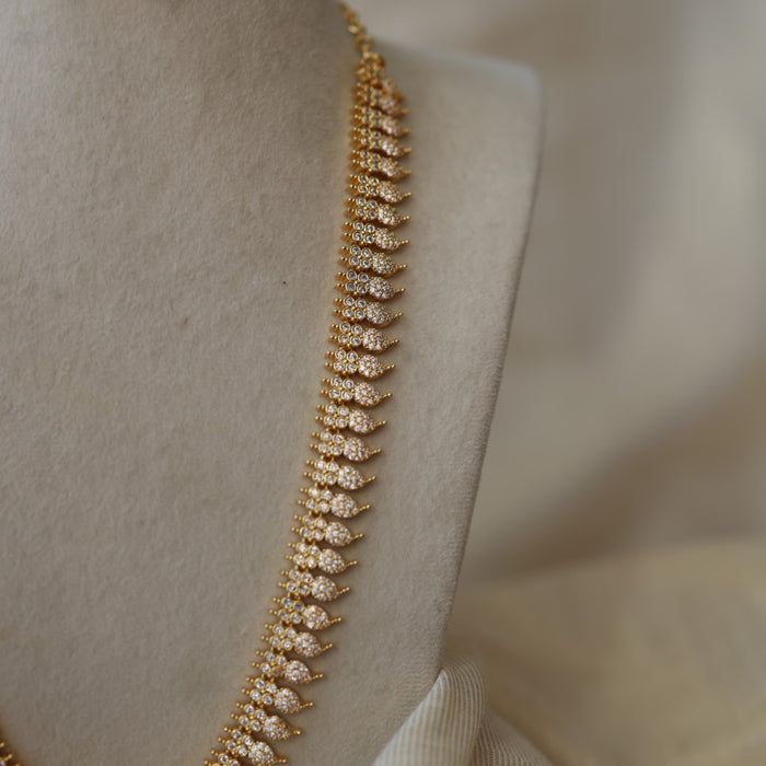 Heritage gold plated white stone mango design long necklace with earrings HL2199