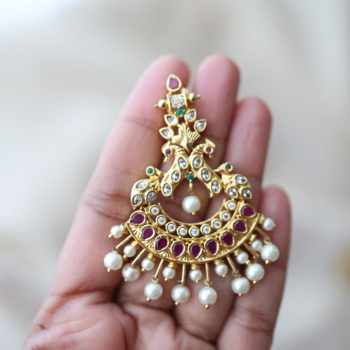 Heritage gold plated white stone drop earrings HD198