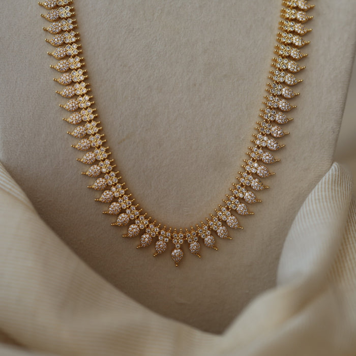 Heritage gold plated white stone mango design long necklace with earrings HL2199
