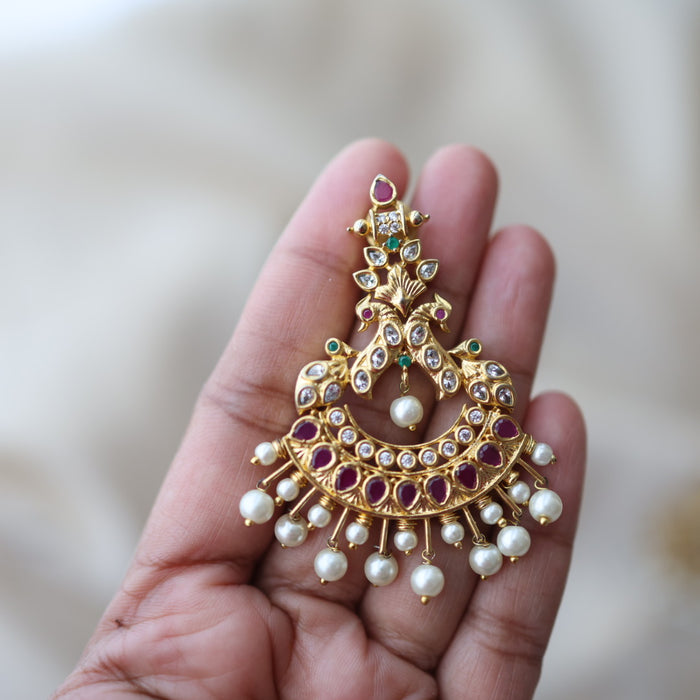 Heritage gold plated white stone drop earrings HD198