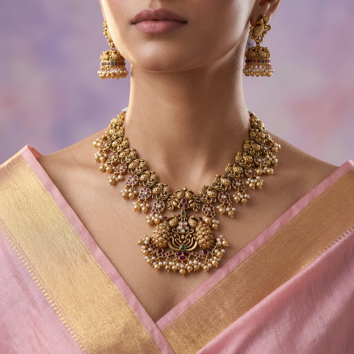 Antique short necklace with jumka earrings S1B17893