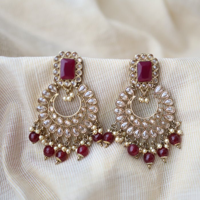 Trendy ruby bead drop earrings TD459