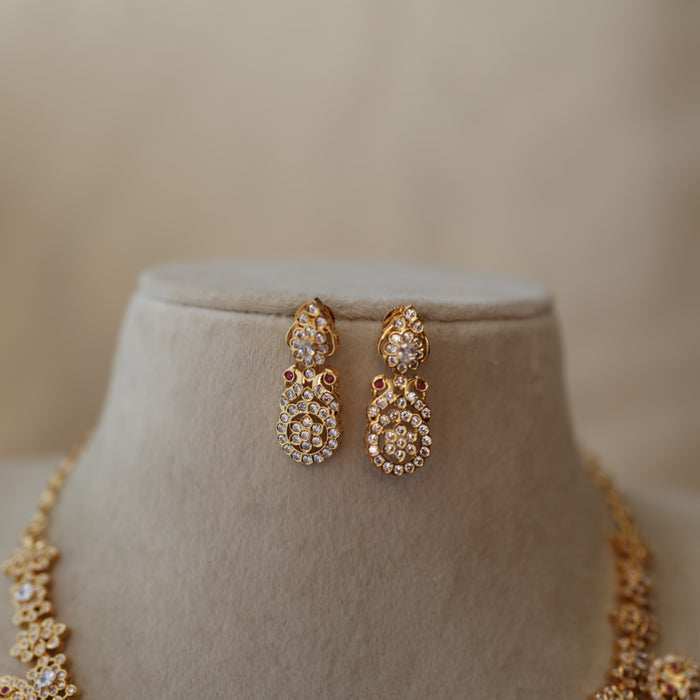Heritage gold plated white stone coin design short necklace with earrings H7199