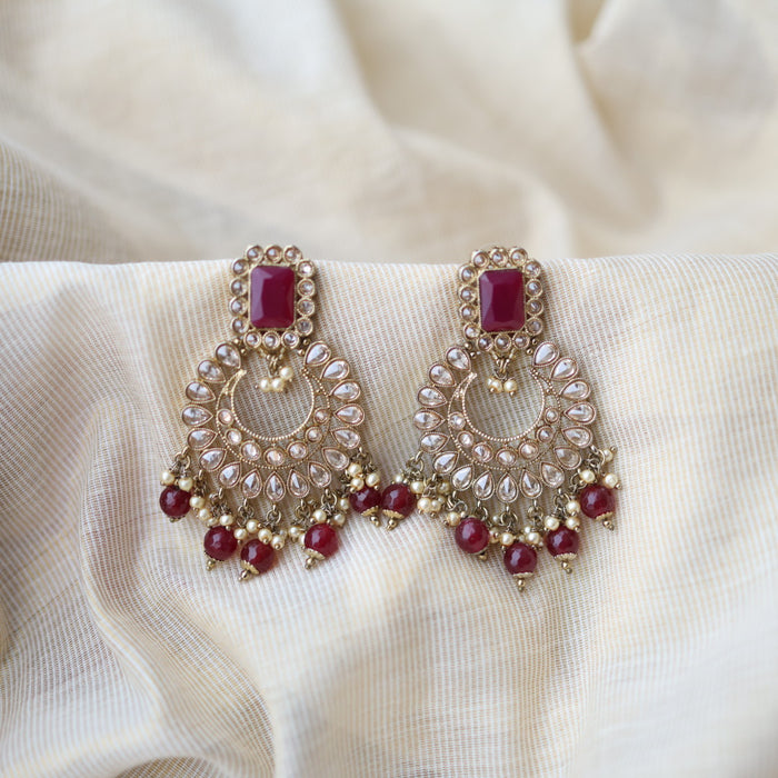 Trendy ruby bead drop earrings TD459