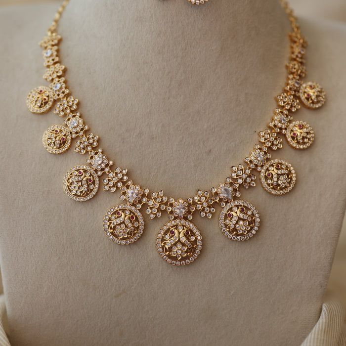 Heritage gold plated white stone coin design short necklace with earrings H7199