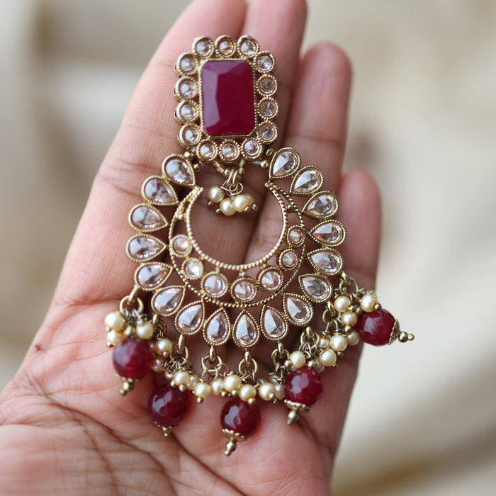 Trendy ruby bead drop earrings TD459