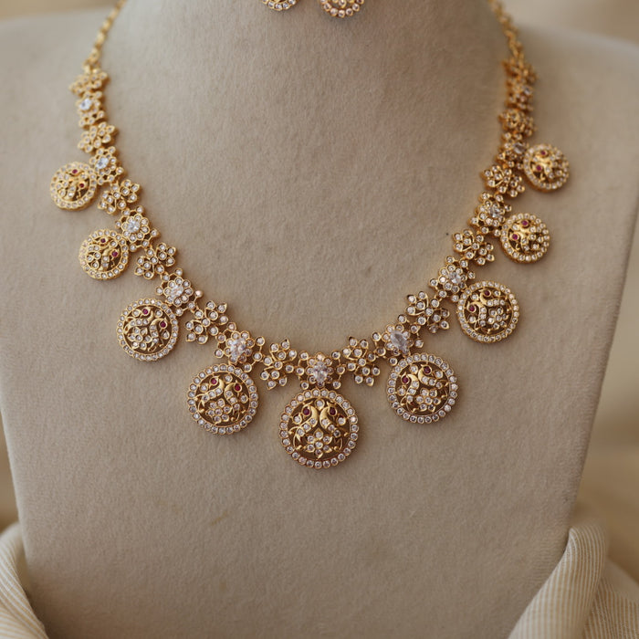 Heritage gold plated white stone coin design short necklace with earrings H7199