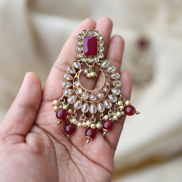 Trendy ruby bead drop earrings TD459
