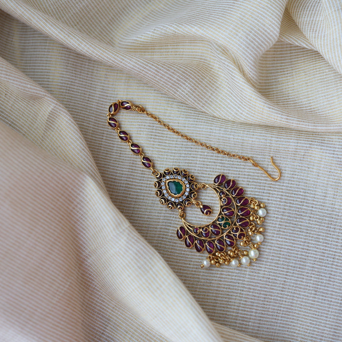 Antique multi stone temple design tikka TA12134