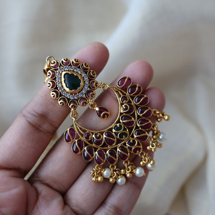 Antique multi stone temple design tikka TA12134