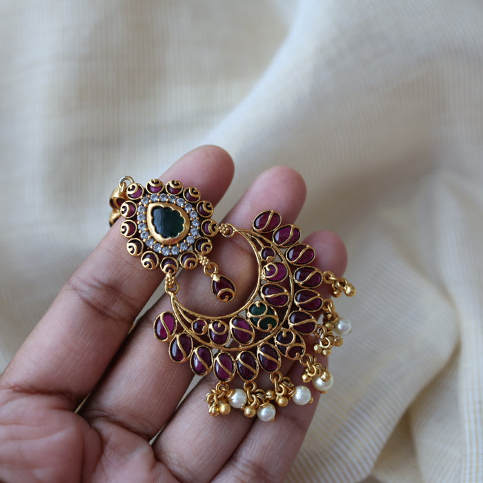Antique multi stone temple design tikka TA12134