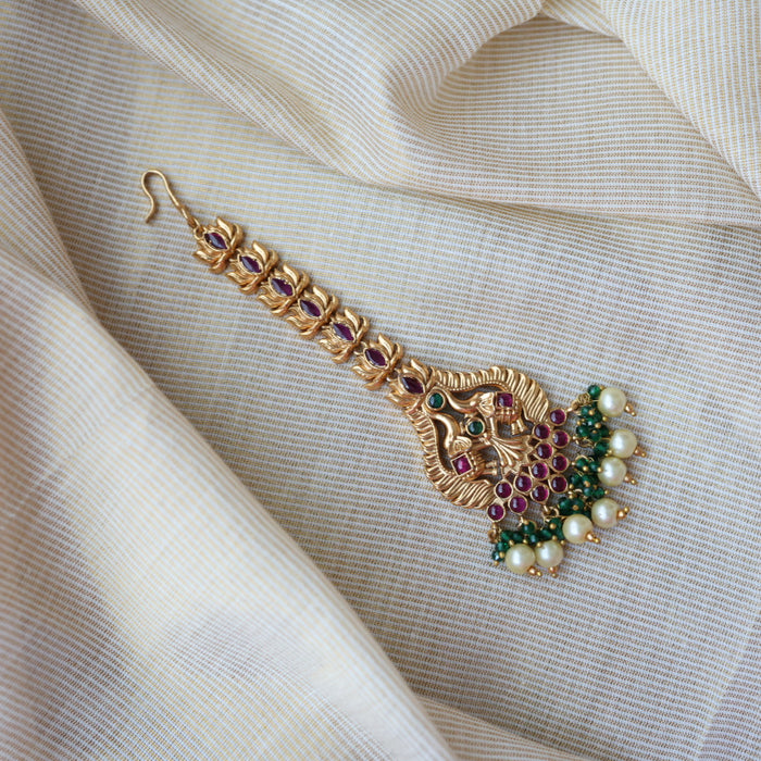 Antique multi stone temple design tikka TA198