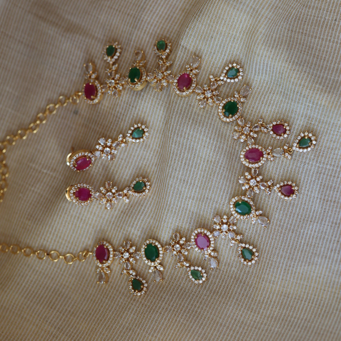 Heritage gold plated multi stone mango designshort necklace with earrings H29989