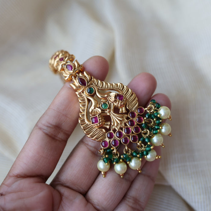 Antique multi stone temple design tikka TA198
