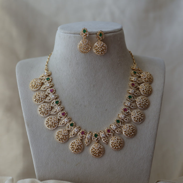 Antique ruby stone long necklace with earrings LL02345
