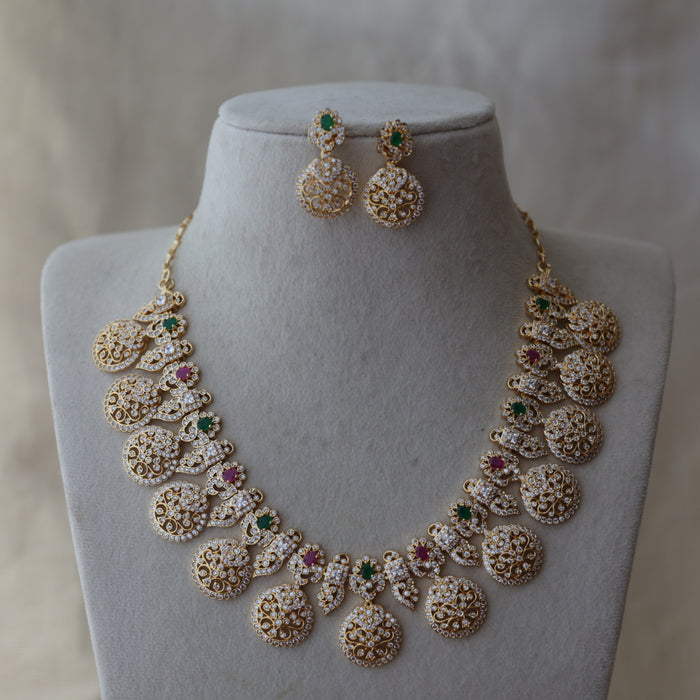 Antique ruby stone long necklace with earrings LL02345