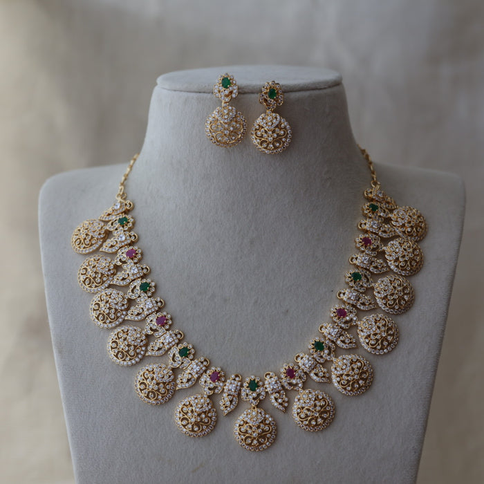 Antique ruby stone long necklace with earrings LL02345
