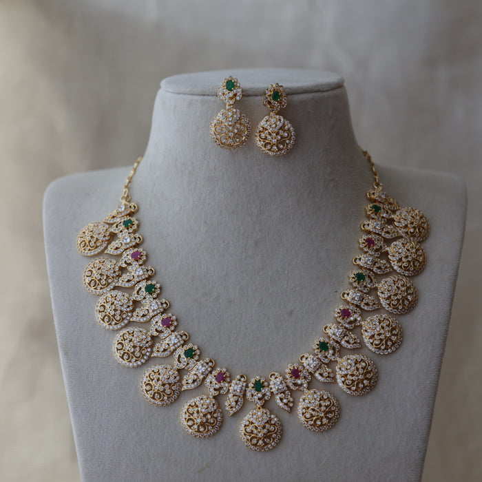 Antique ruby stone long necklace with earrings LL02345