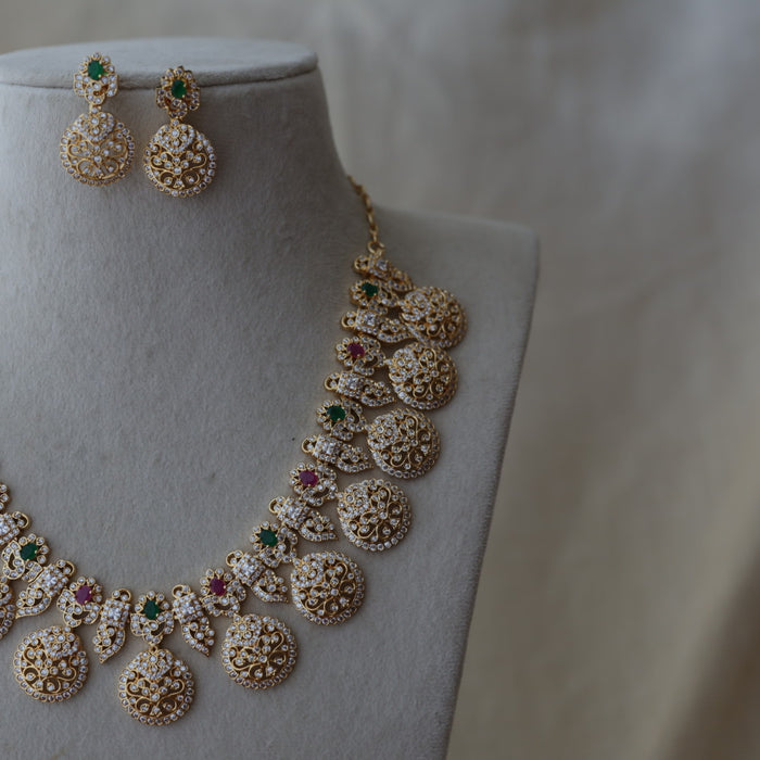Antique ruby stone long necklace with earrings LL02345