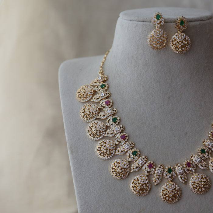 Antique ruby stone long necklace with earrings LL02345