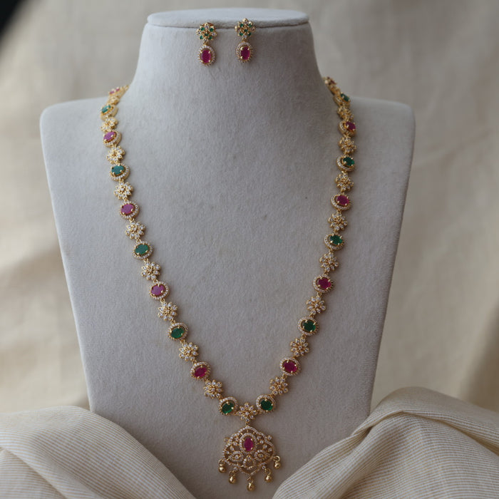 Heritage gold plated mulit stone long necklace with earrings HL7393