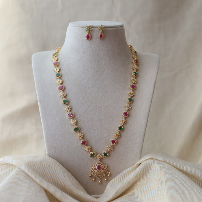 Heritage gold plated mulit stone long necklace with earrings HL7393