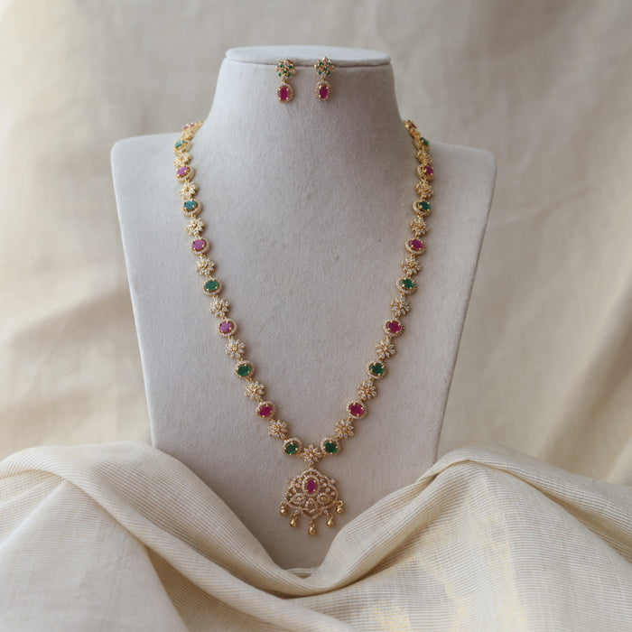 Heritage gold plated mulit stone long necklace with earrings HL7393