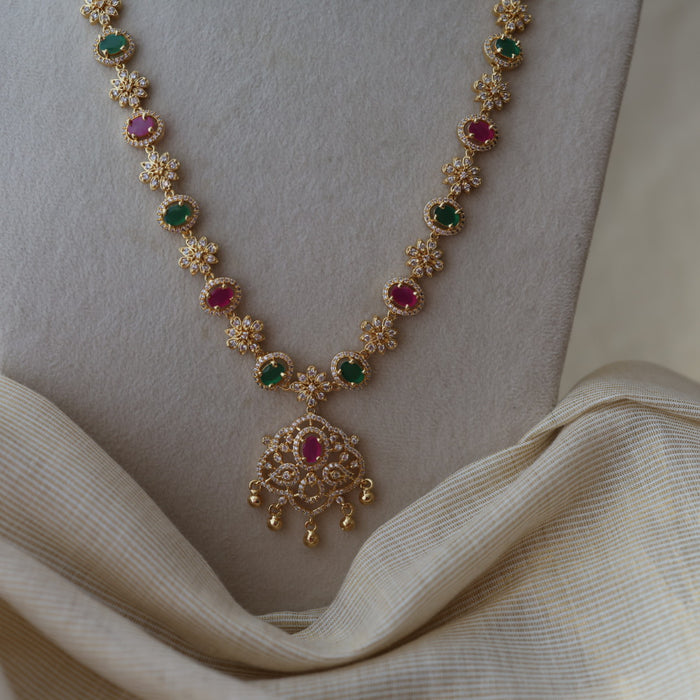 Heritage gold plated mulit stone long necklace with earrings HL7393