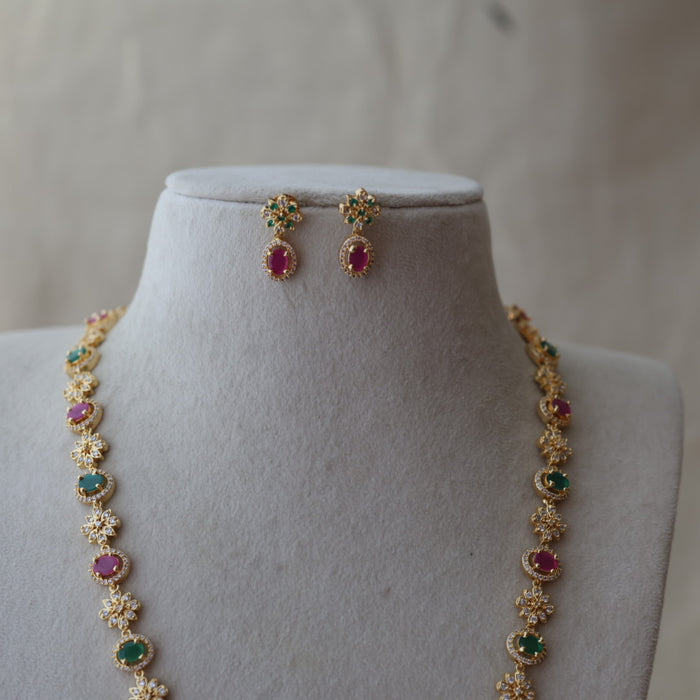 Heritage gold plated mulit stone long necklace with earrings HL7393