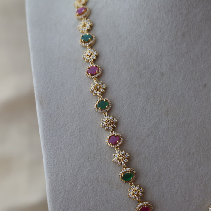 Heritage gold plated mulit stone long necklace with earrings HL7393