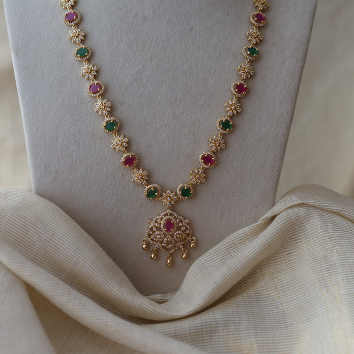 Heritage gold plated mulit stone long necklace with earrings HL7393
