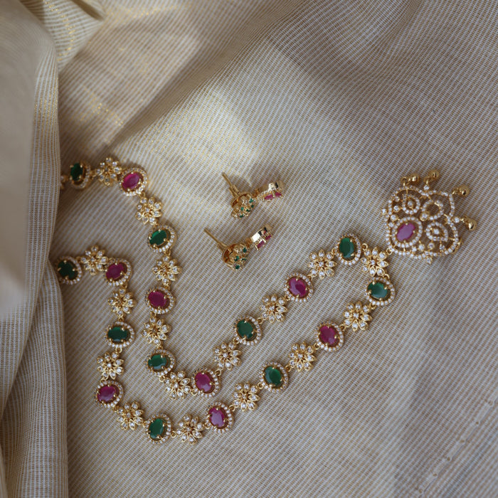 Heritage gold plated mulit stone long necklace with earrings HL7393