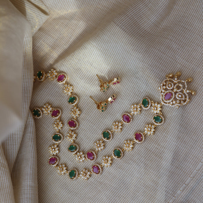 Heritage gold plated mulit stone long necklace with earrings HL7393