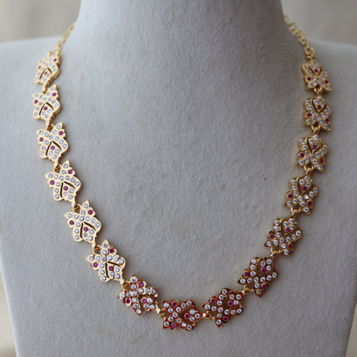 Heritage gold plated ruby white stone short necklace H83894