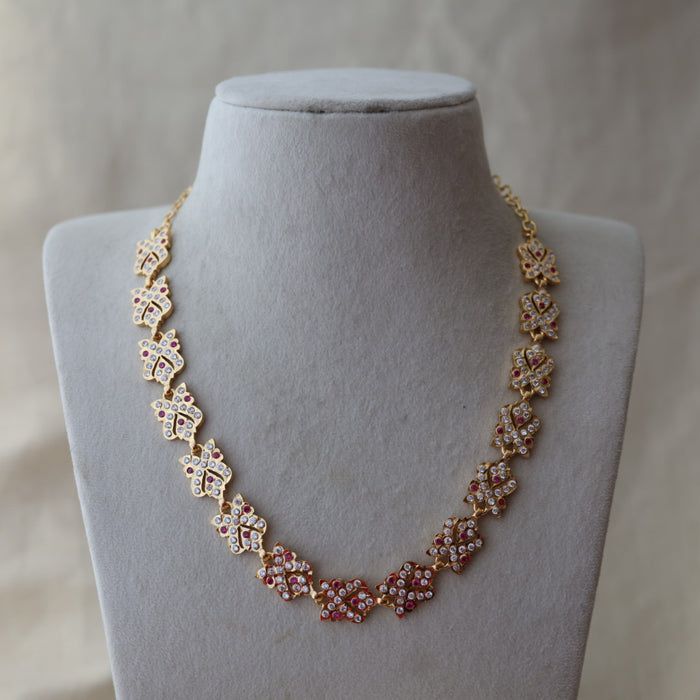 Heritage gold plated ruby white stone short necklace H83894