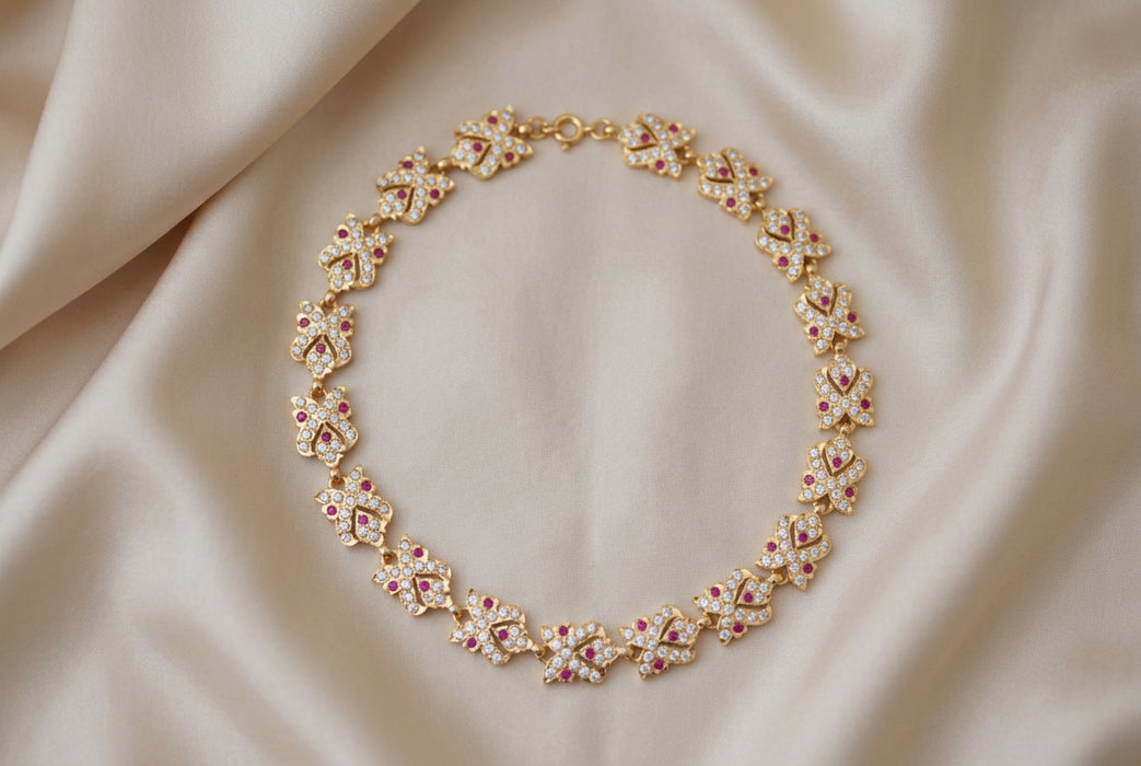 Heritage gold plated ruby white stone short necklace H83894