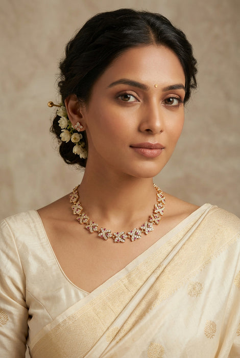 Heritage gold plated ruby white stone short necklace H83894