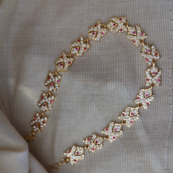 Heritage gold plated ruby white stone short necklace H83894