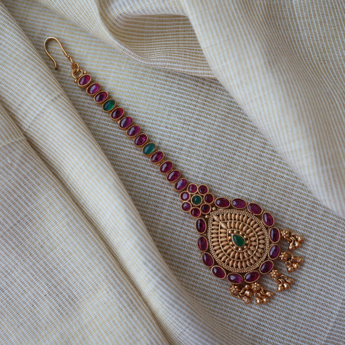 Antique ruby green stone maang tikka TA420