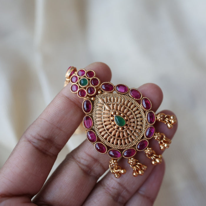 Antique ruby green stone maang tikka TA420