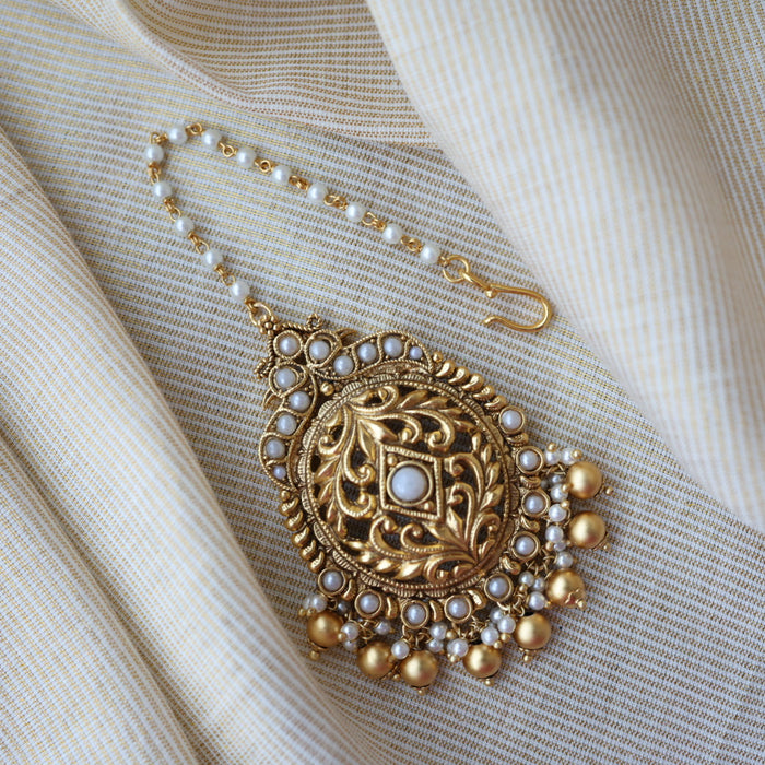Antique pearl temple design maang tikka TA383