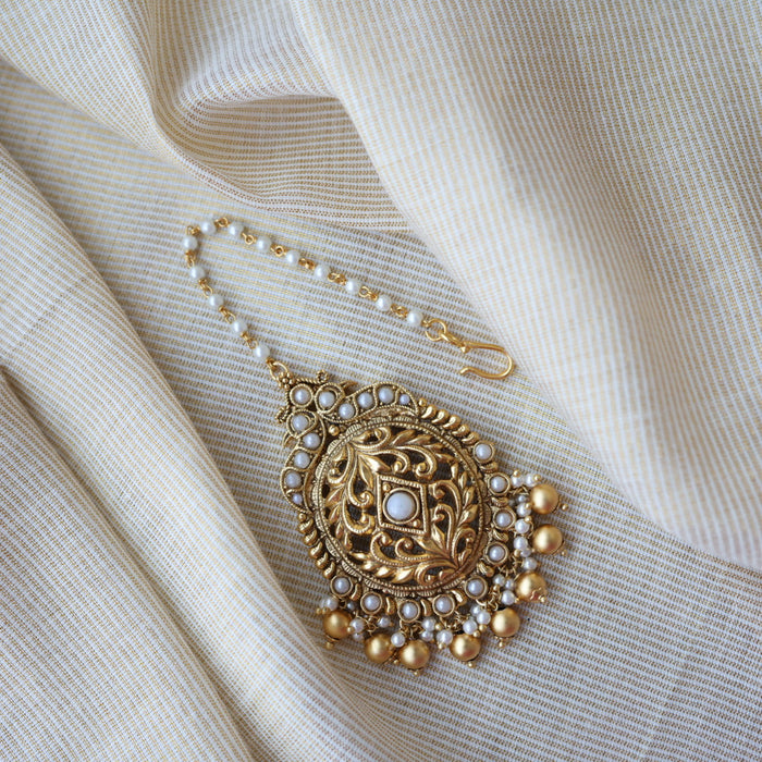 Antique pearl temple design maang tikka TA383