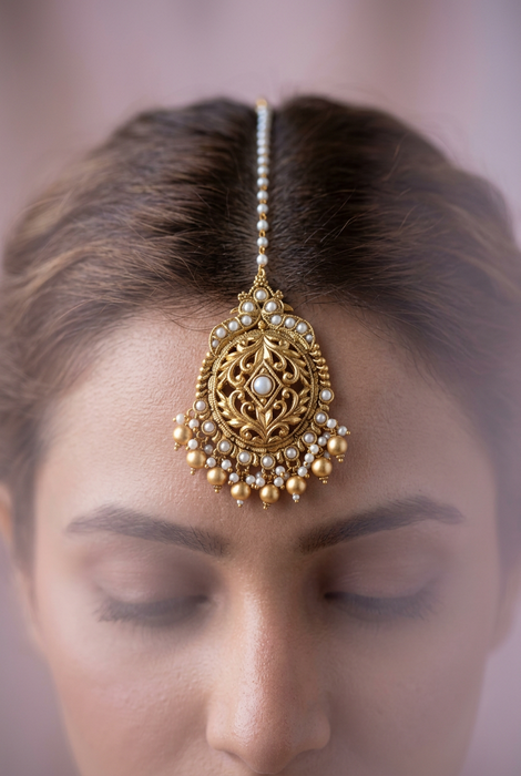 Antique pearl temple design maang tikka TA383