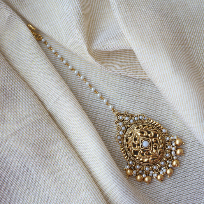 Antique pearl temple design maang tikka TA383