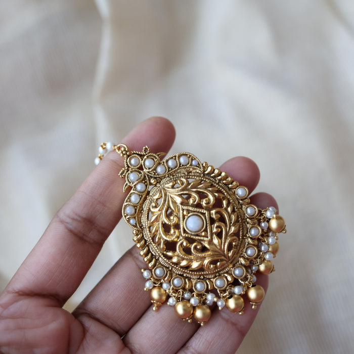 Antique pearl temple design maang tikka TA383